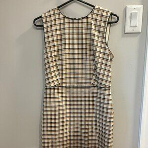 Ann Taylor Womens Sleeveless Plaid Faux Leather Trim Sheath Dress